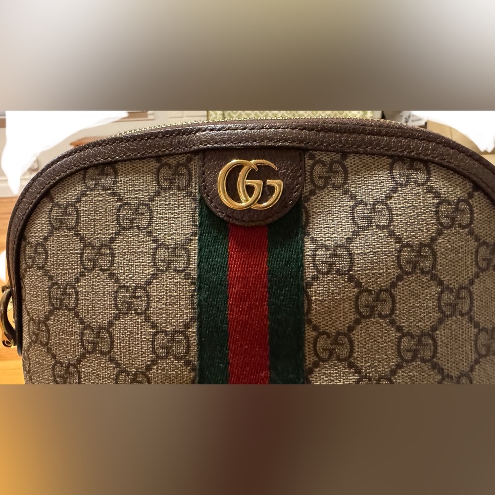Gucci Beige GG Supreme Crossbody with Green and Red Web Stripe